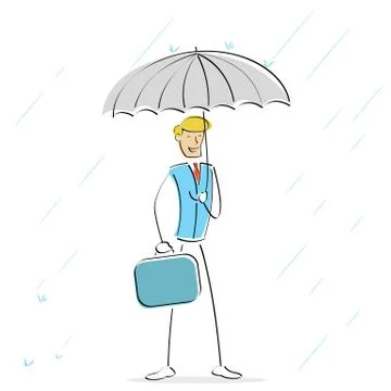 Image of vector man holding umbrella in rainy day Stock-Illustration