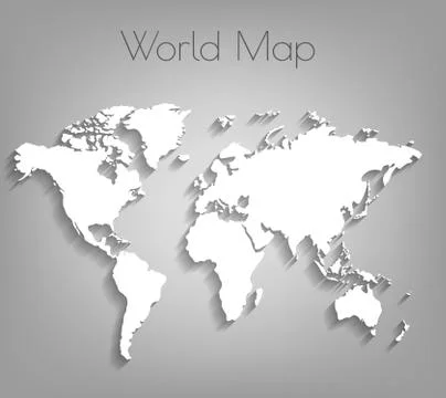 Image of a vector world map. Vector world map background with shadow and flat Illustrazione stock