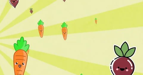 Image of vegetables falling on yellow striped background Stock Illustration