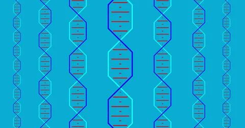 Image of vertical rows of rhomboid pattern with moving lines on blue background Foto stock