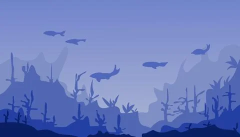 Image of a view of the ocean floor or under the sea in blue. Suitable for wal Illustrazione stock