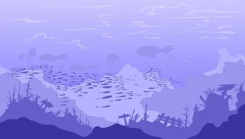 Image of a view of the ocean floor or under the sea in blue. Suitable for w.. Stock Illustration