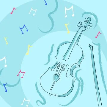 Image of violin and music notes on blue background Illustrazione stock