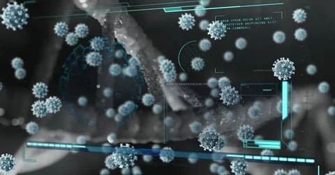 Image of virus cells and data processing over cells Stock Illustration