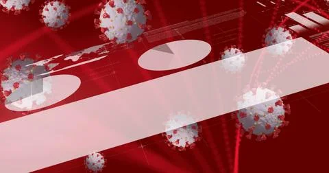 Image of virus cells, data processing and dna strand over red background 스톡 일러스트