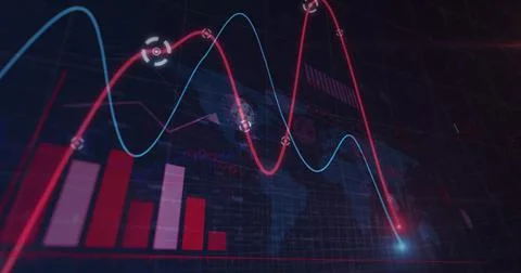 Image of virus cells floating over data processing イラスト素材