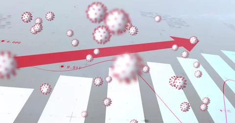 Image of virus cells floating over data processing Illustrazione stock