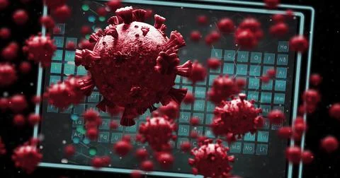 Image of virus cells over elements Ilustração Stock