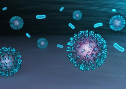 The image of the virus. Coronavirus molecule. 3D rendering. Stock Illustration