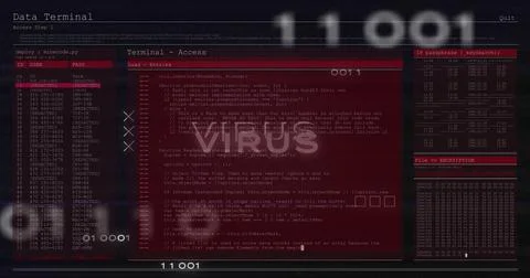Image of virus text and data processing over computer motherboard Stock Photos