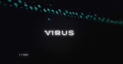 Image of virus text, binary codes over circuit board pattern against graphs on Stockfoto's