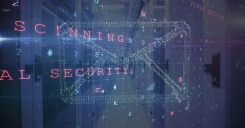 Image of virus warning and digital data processing over computer servers Stock Photos