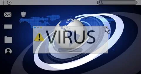 Image of virus warning text and data processing over globe Stock Photos