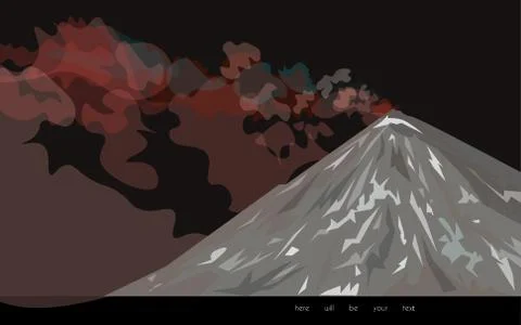 Image of a volcano on a dark background. Vector illustration is brown, black, Stock Illustration