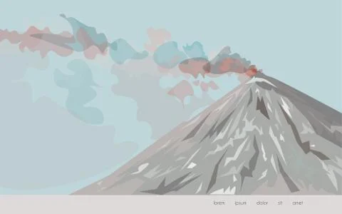 Image of a volcano on a light blue background. Vector illustration is brown, Stock Illustration