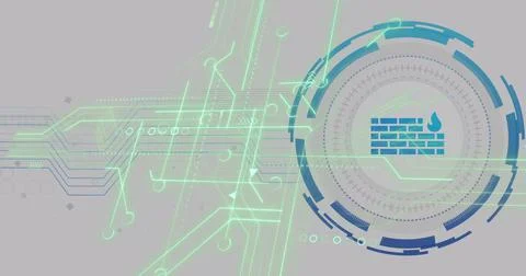 Image of wall icon over data processing on white background Stockillustratie