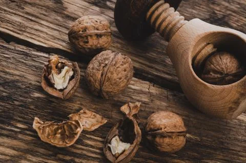 Image of walnut grains in rustic style Stock Photos