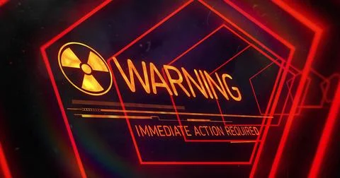 Image of warning text and data processing over neon tunnel Stock Photos