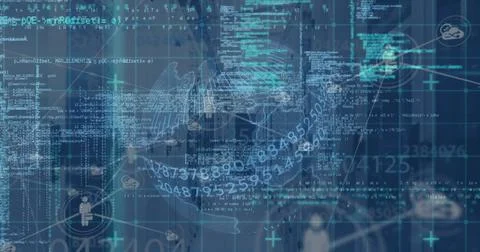 Image of warning text and network of connections over blue background Illustrazione stock