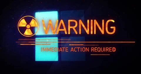 Image of warning text and squares with data loading Foto stock