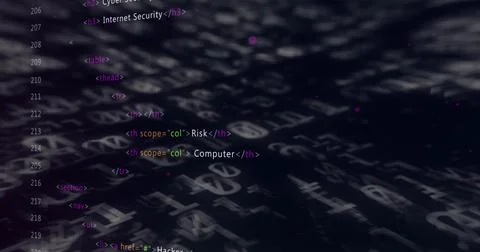Image of warning text, binary coding and data processing over grid Stock Illustration