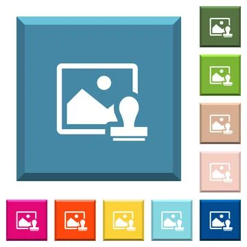 Image watermark white icons on edged square buttons Stock Illustration