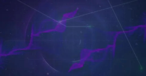 Image of wave patterns over dots moving and forming lines against abstract Stock Photos