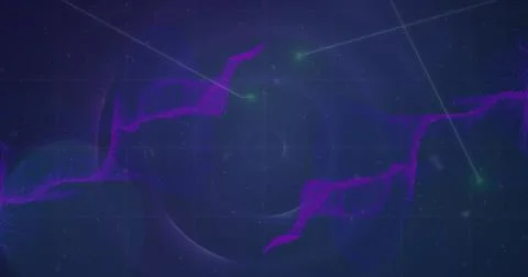 Image of wave patterns over dots moving and forming lines against abstract Stock Photos