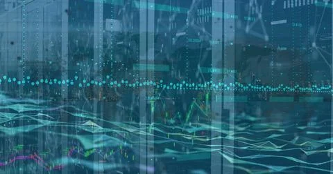 Image of waves and graphs over servers Stockfoto's