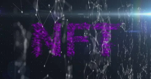 Image of waves, nft, connections and lights on black background Stock Illustration