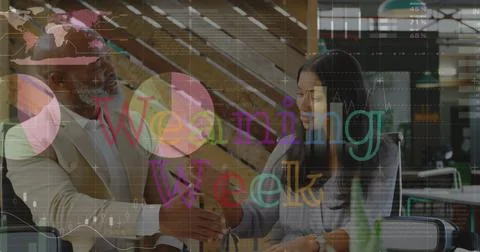 Image of weaning week text and data processing over african american man and Stock Photos