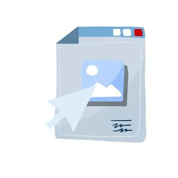 Image on web page. Click cursor pointer on website. Illustrazione stock