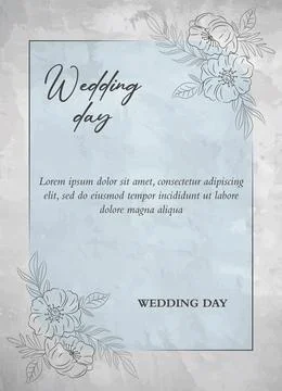 Image of wedding card with hand drawn flowers Stock Illustration