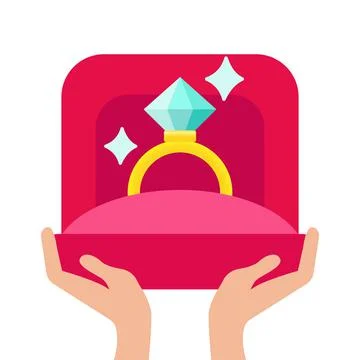 Image of wedding rings in a gift box on white background. Vector modern flat Stock Illustration