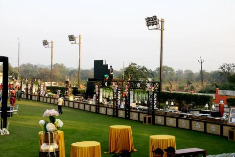 Image of wedding stage getting ready before event Stock Photos