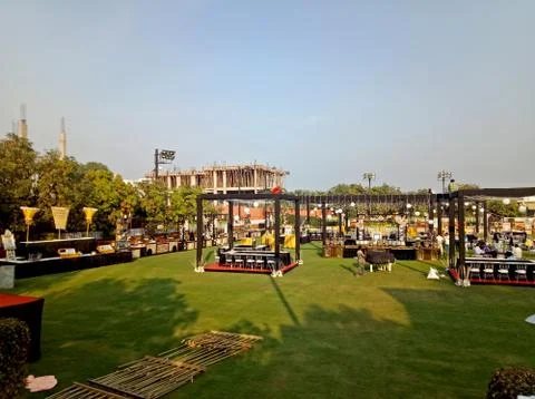 Image of wedding stage getting ready before event Stock Photos