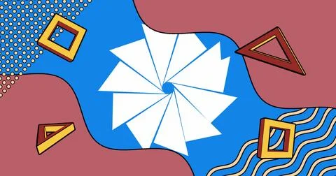 Image of white chart and abstract shapes on blue background Stock Illustration