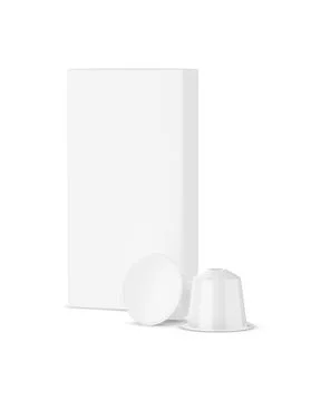 An image of a White Coffee Capsules &amp; Paper Box isolated on a white backgroun Stock Photos