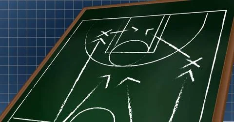 Image of white colored arrows and symbols on sports court over grid pattern on Stock Illustration