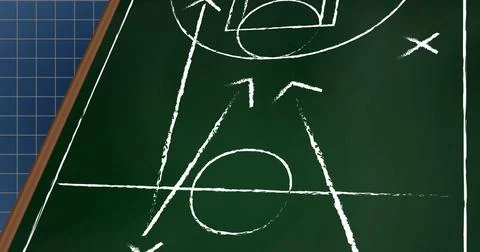 Image of white colored arrows and symbols on sports court over grid pattern on Stock Illustration