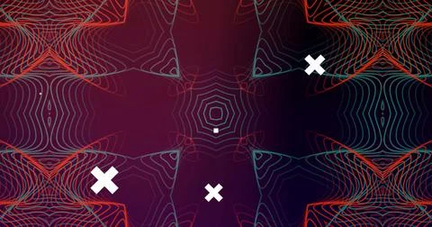 Image of white crosses over data processing, multi coloured screen and moving Stock Illustration