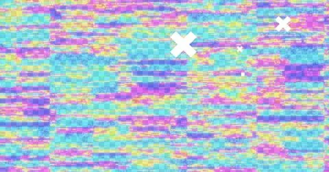 Image of white crosses over data processing, multi coloured screen and moving 스톡 일러스트