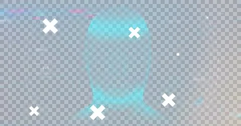 Image of white crosses over global network, digital head interface, and green Illustrazione stock