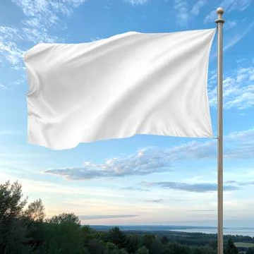An image of a White Flag in a blue Sky Stock Illustration