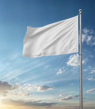 An image of a White flag isolated on a blue sky Stock Illustration