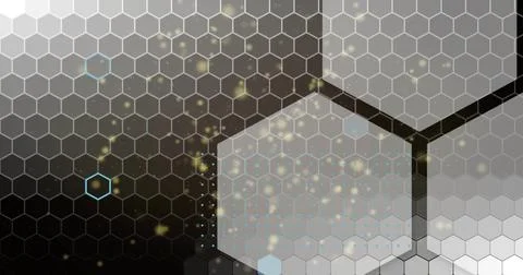 Image of white hexagons over light spots Foto stock