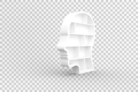 Image of white human head bookcase with empty shelves Stock Photos