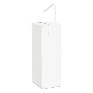 A image of a white juice box with straw isolated on a blank background Stock Illustration