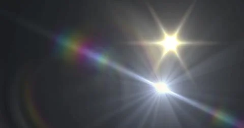 Image of white light with beam and prismatic lens flare on dark background 库存插图