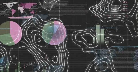 Image of white lines over data processing on black background Stock Photos